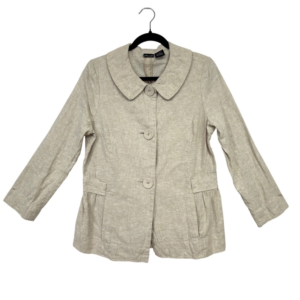 Willi Smith Linen Blend Blazer Women's M Beige Button Front Lightweight - Picture 2 of 6